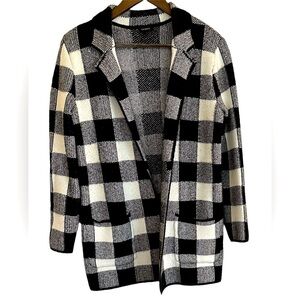 Talbots black white buffalo plaid open front cardigan women S